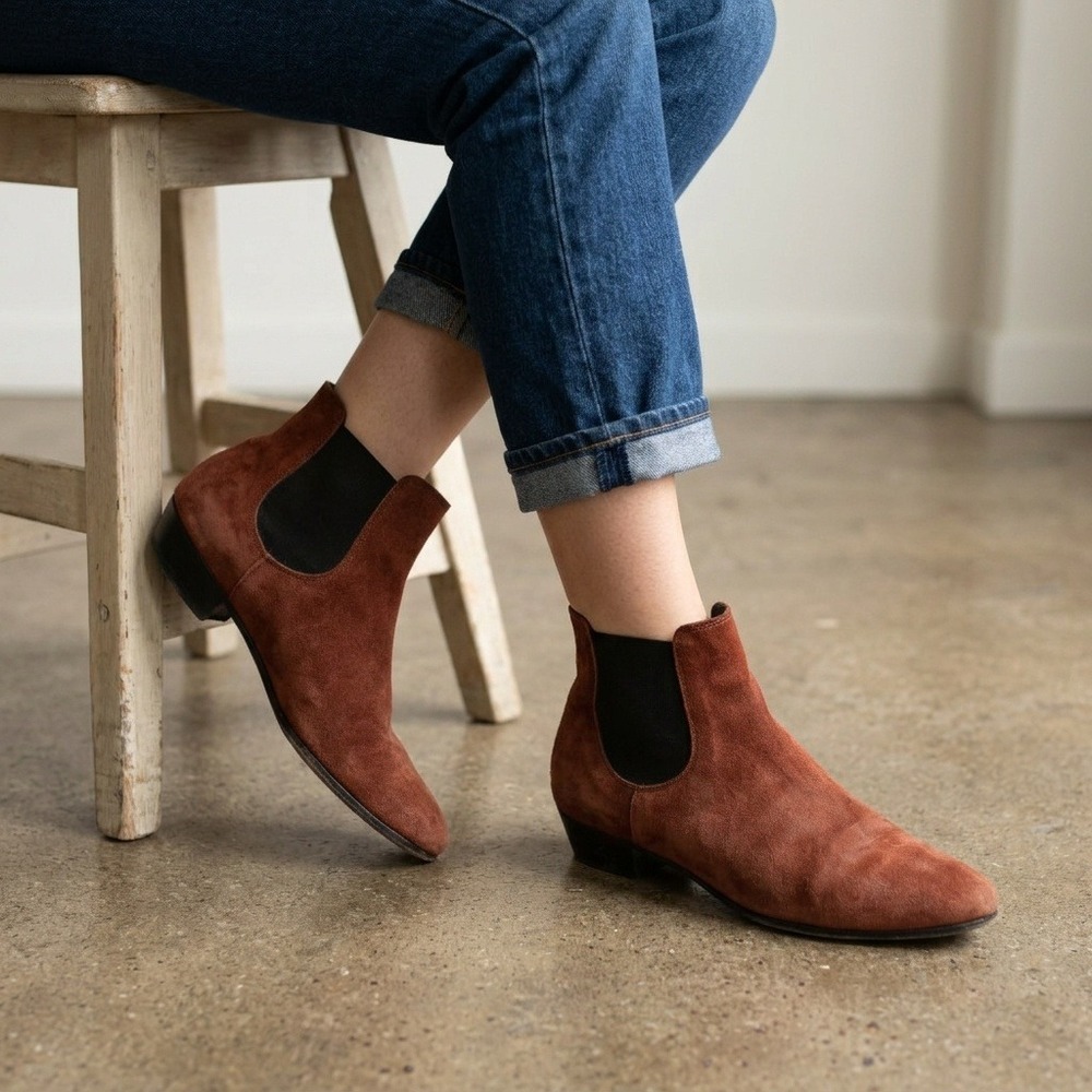 Sandro Womens Boots 40 Rust Brown Suede Chelsea Pointed Toe Minimalist Parisian